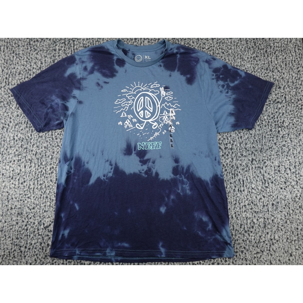 Neff Graphic T-Shirt Mens XL Blue Tie-Dye New Peace Sign Mushroom Skate‎ Tee